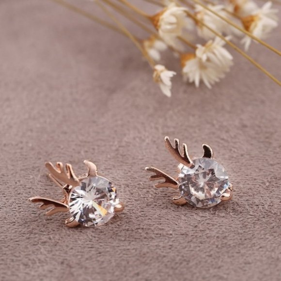 5 for $25 Antler Stud Shiny Crystal Earrings - Picture 2 of 7